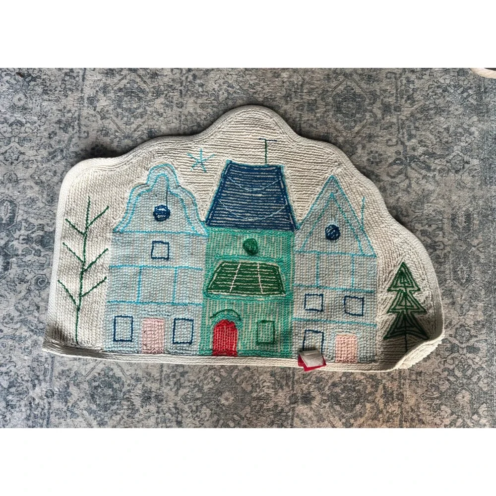 Wondershop Target Winter Village Tufted Cotton Bath Rug‎ Blue Green Houses Star